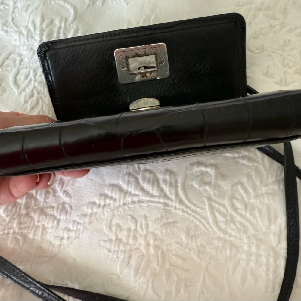 Brighton Mingle Tech Black Croc-Embossed Crossbody Wallet Bag